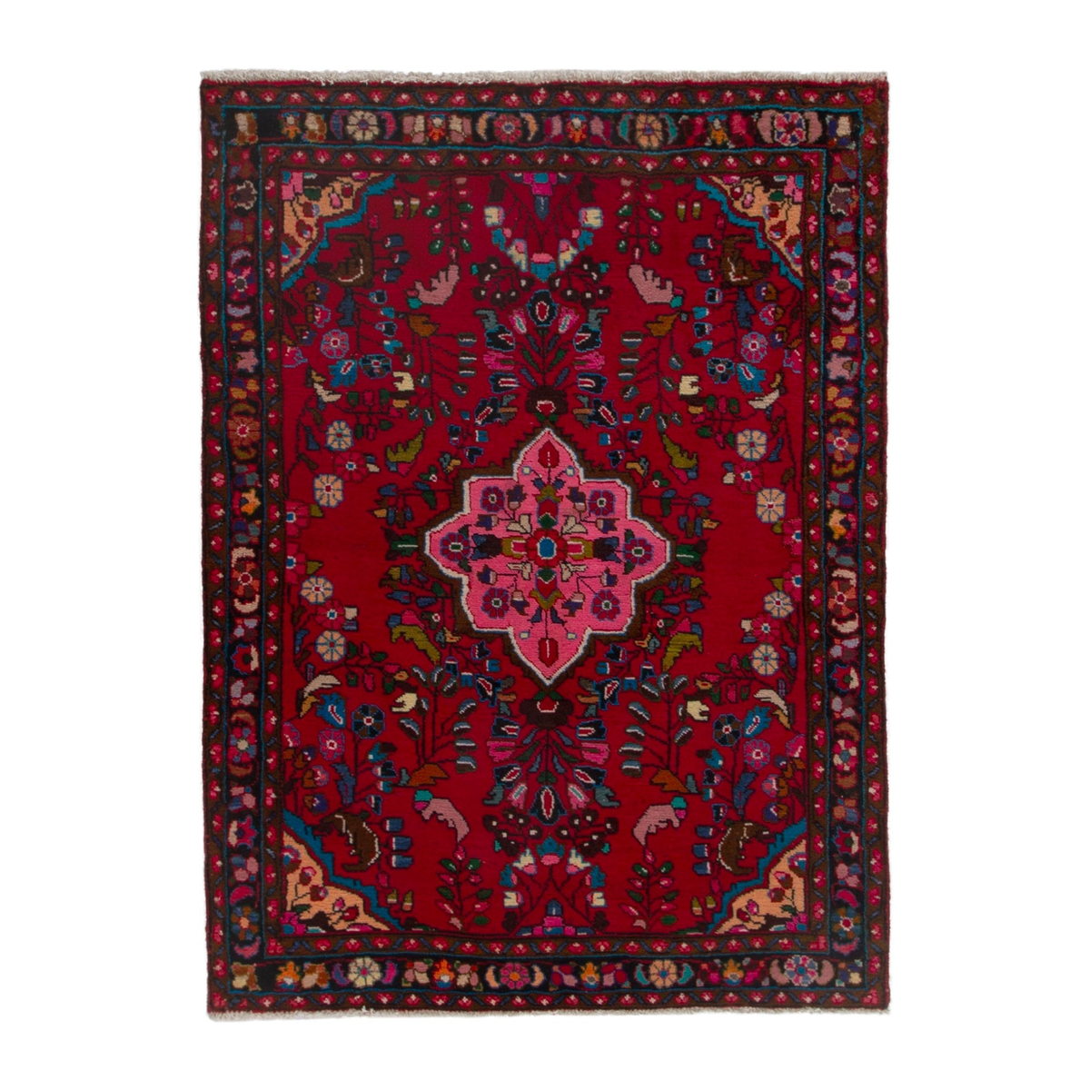 Persian Lilihan accent rug in deep red and navy, 3'11" x 5'6"
