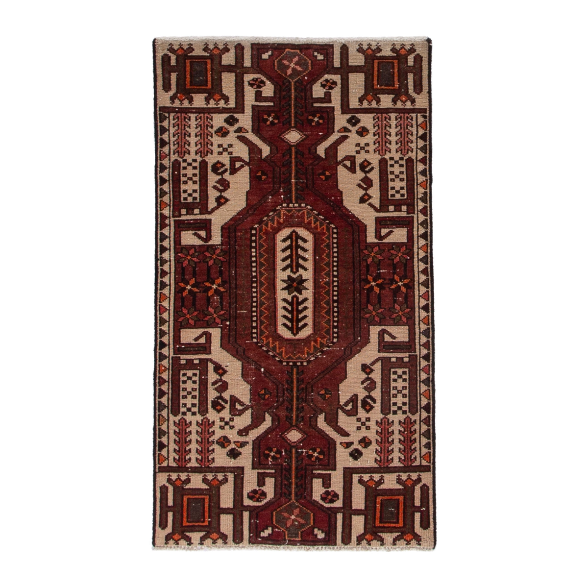 Persian Hamedan accent rug in burgundy and cream, 2'2" x 3'11"