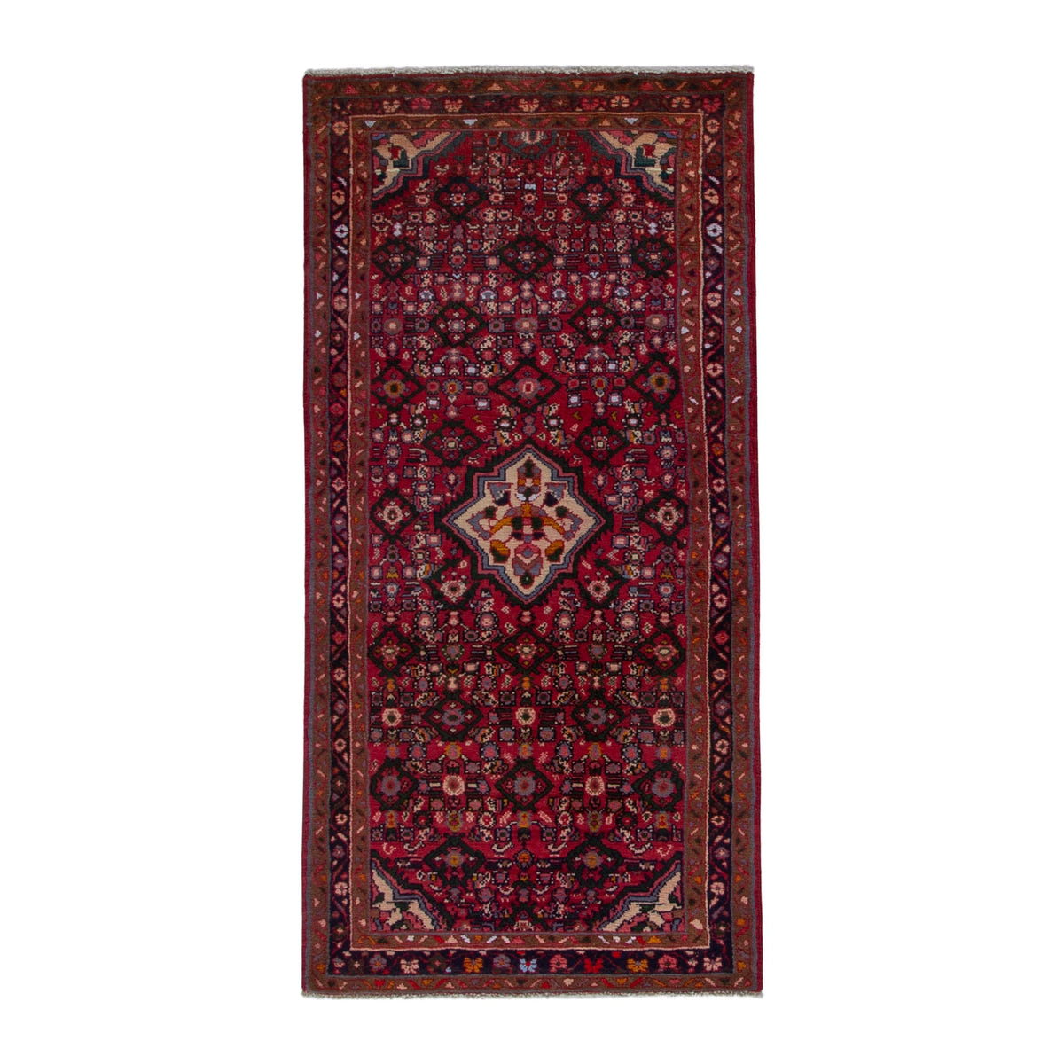 Persian Hamedan runner rug in deep red and burgundy, 3'2" x 6'5"