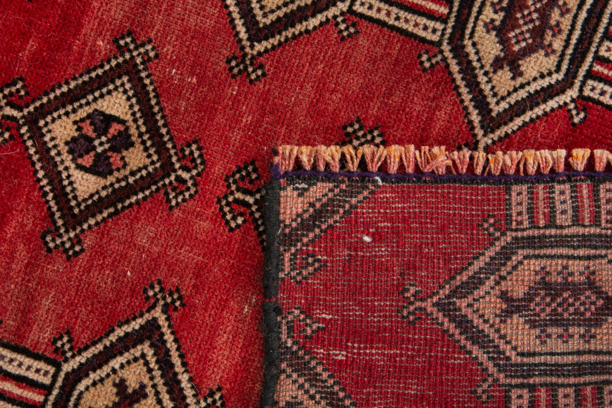 Persian Baluch accent rug in deep red and cream, view 15 of 16