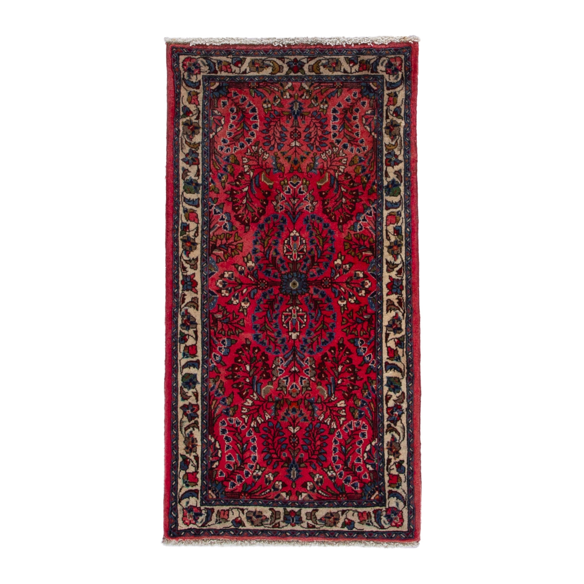Persian Sarouk accent rug in deep red and off-white, 2'2" x 4'4"