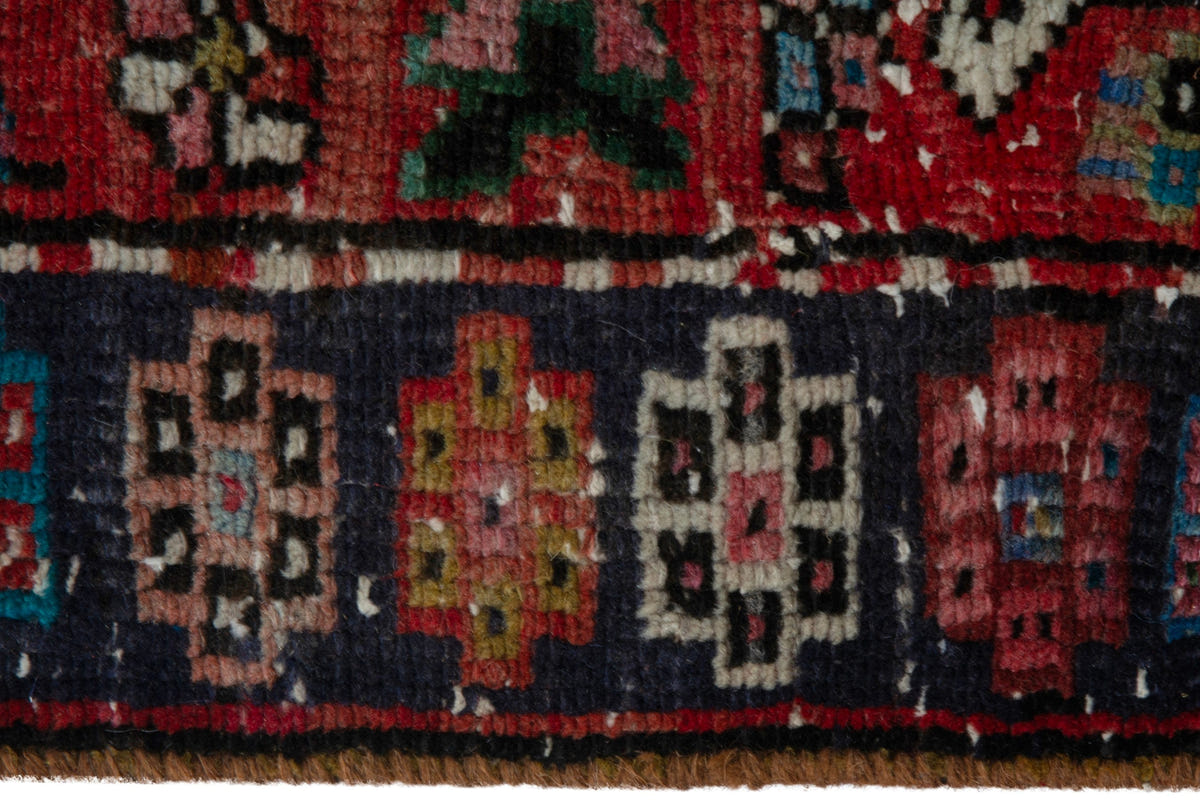 Persian Gharajeh runner rug in faded red and navy, view 12 of 17
