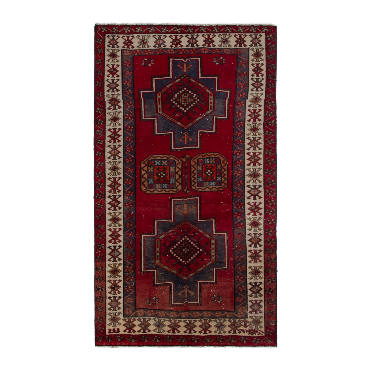 Persian Ardabil area rug in deep red and cream, 4'2" x 7'1"