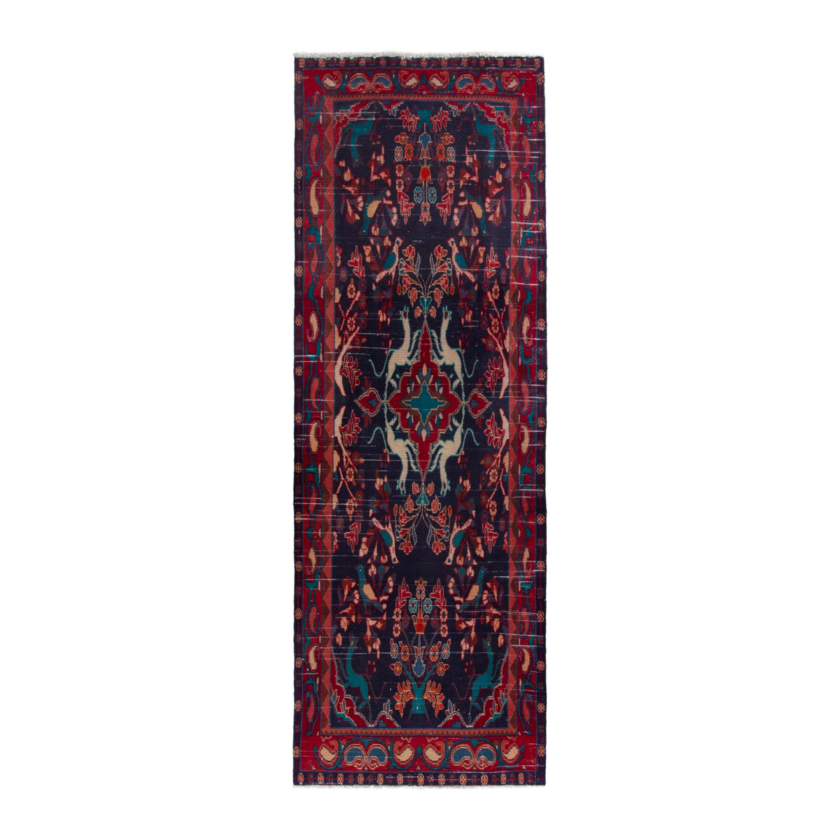 Persian Arak runner rug in navy and deep red, 3'4" x 9'5"