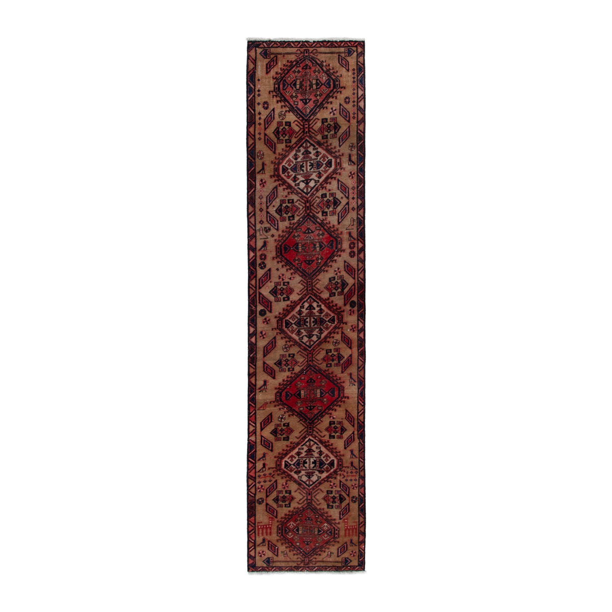 Persian Azerbaijan runner rug in beige and deep red, 2'1" x 9'