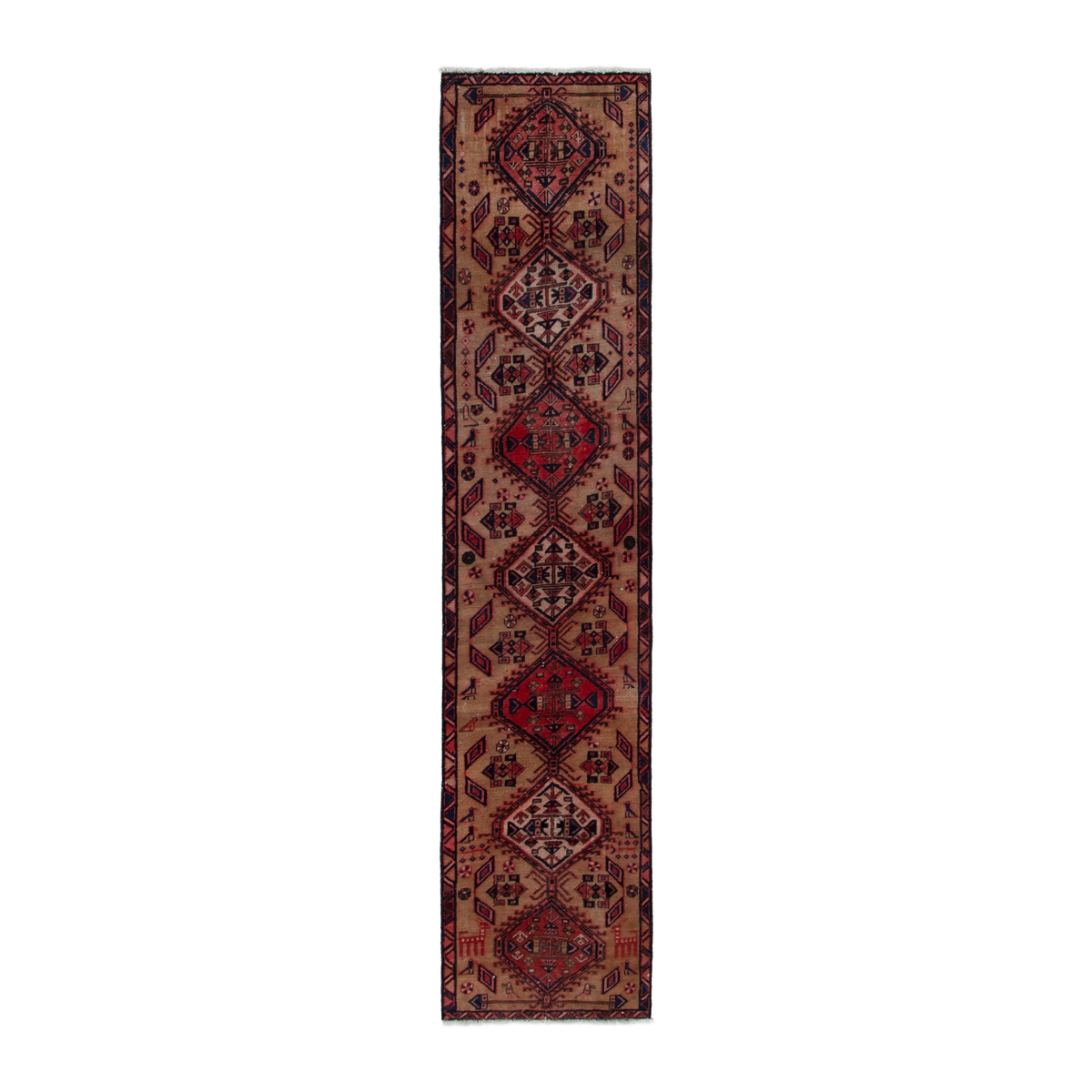 Persian Azerbaijan runner rug in beige and deep red, 2'1" x 9'