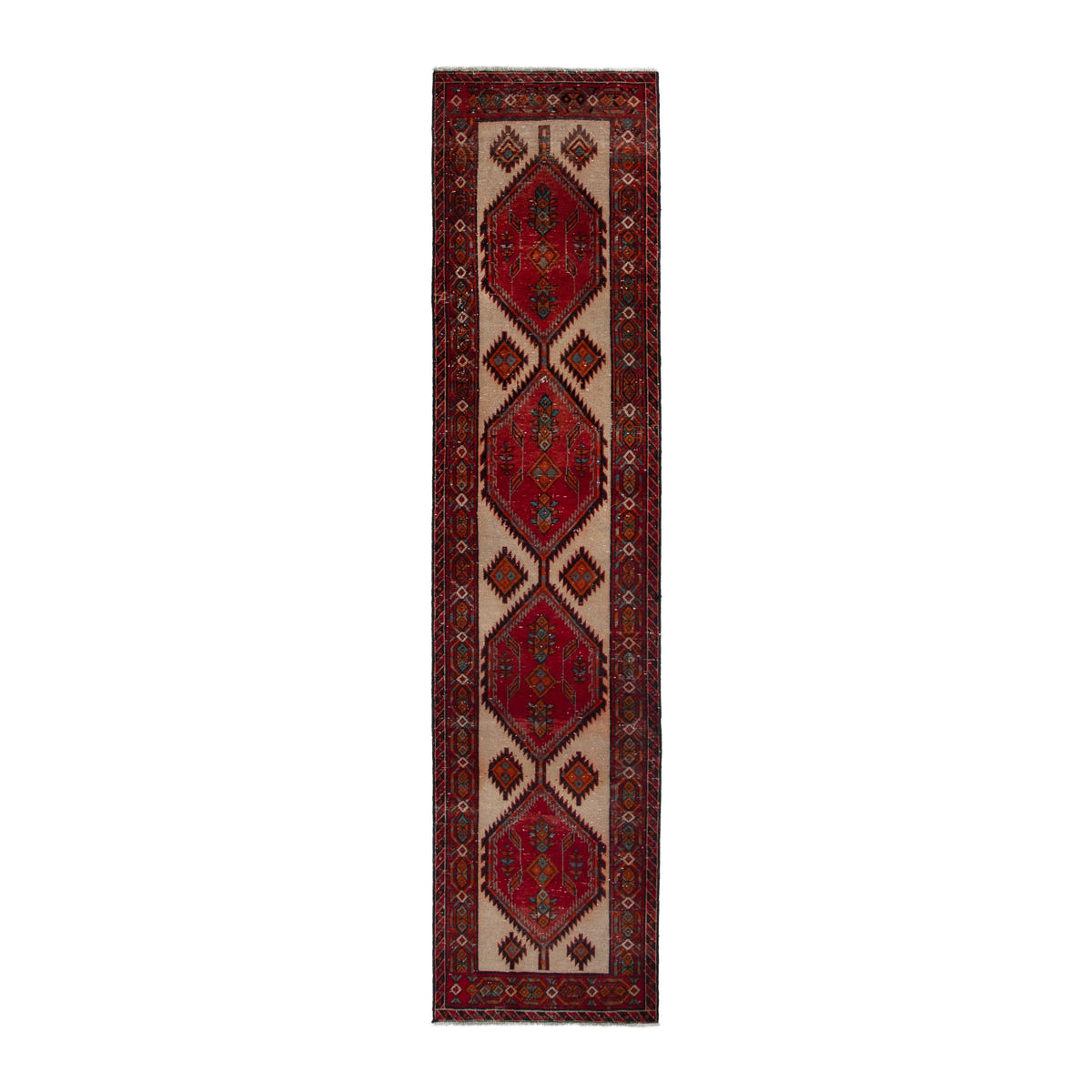 Persian Azerbaijan runner rug in deep red and burgundy, 3'3" x 13'7"