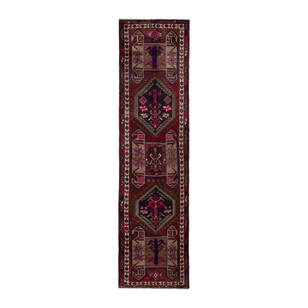 Persian Azerbaijan runner rug in burgundy and deep red, 3'7" x 13'9"