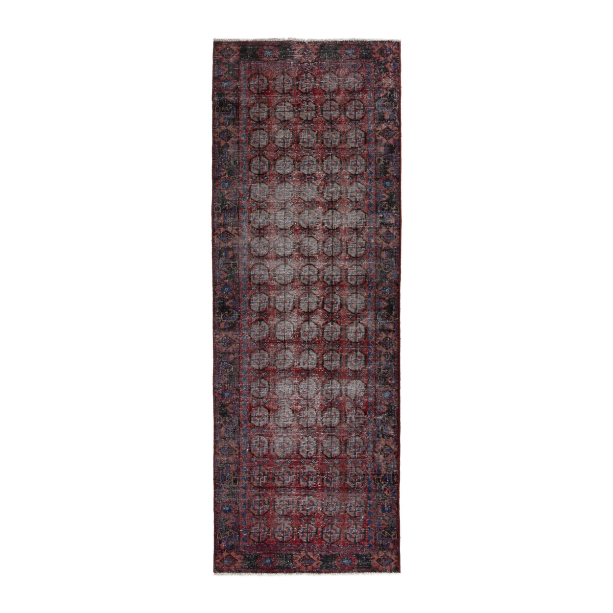 Persian Ferdos runner rug in burgundy and faded red, 3'4" x 9'8"