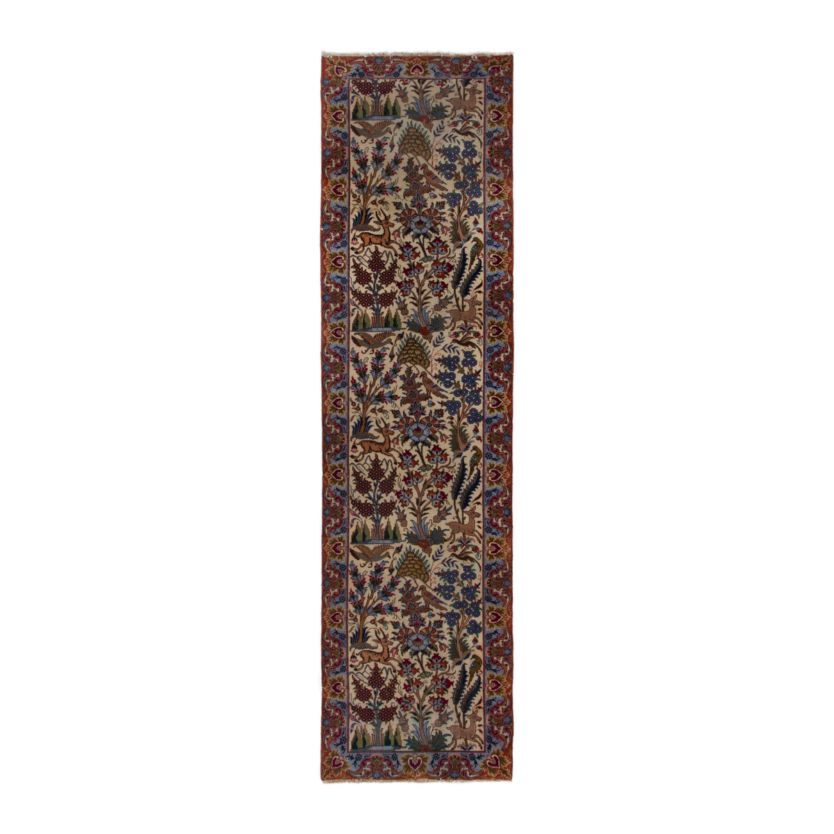 Persian Kashmar runner rug in cream and burgundy, 2'9" x 10'8"