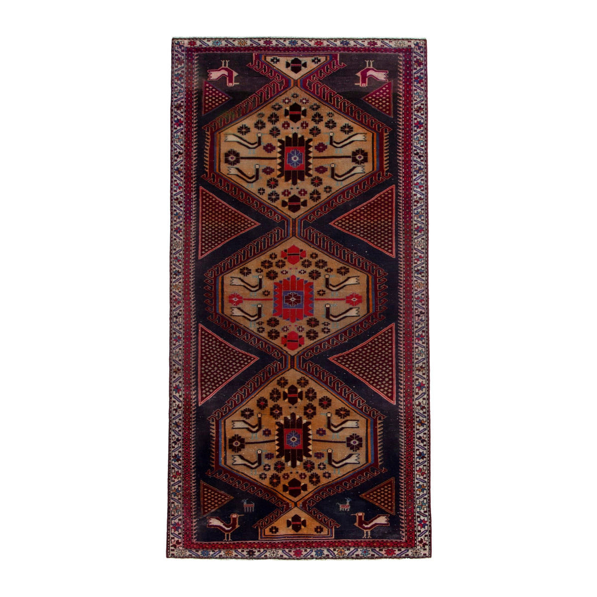 Persian Ardabil runner rug in burgundy and tan, 3'9" x 10'2"