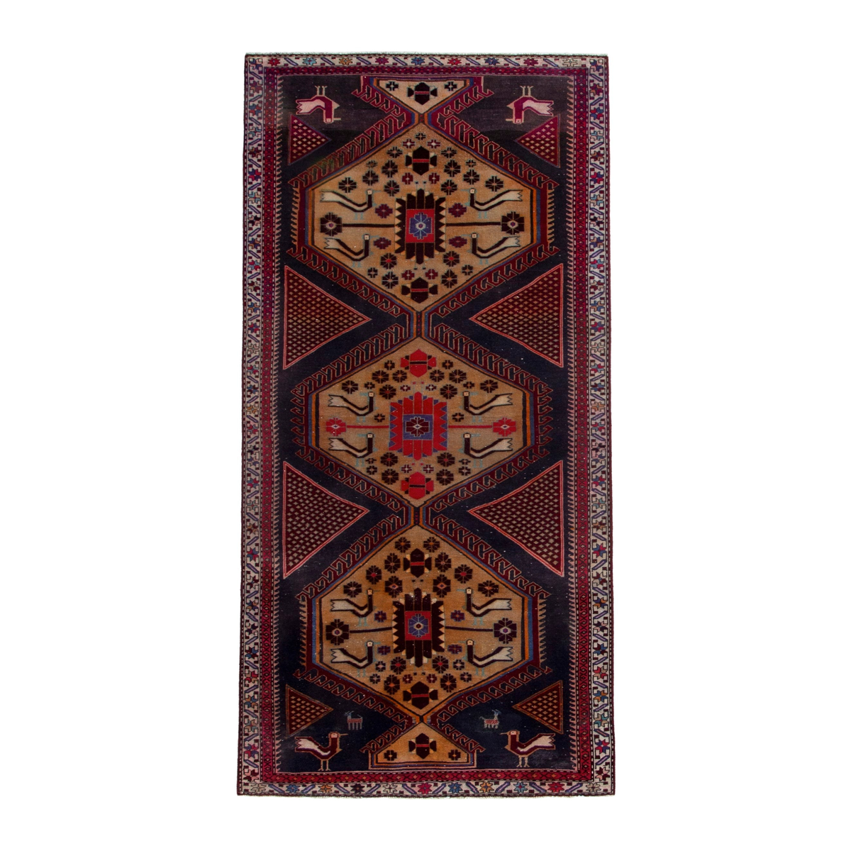 Persian Ardabil runner rug in burgundy and tan, 3'9" x 10'2"