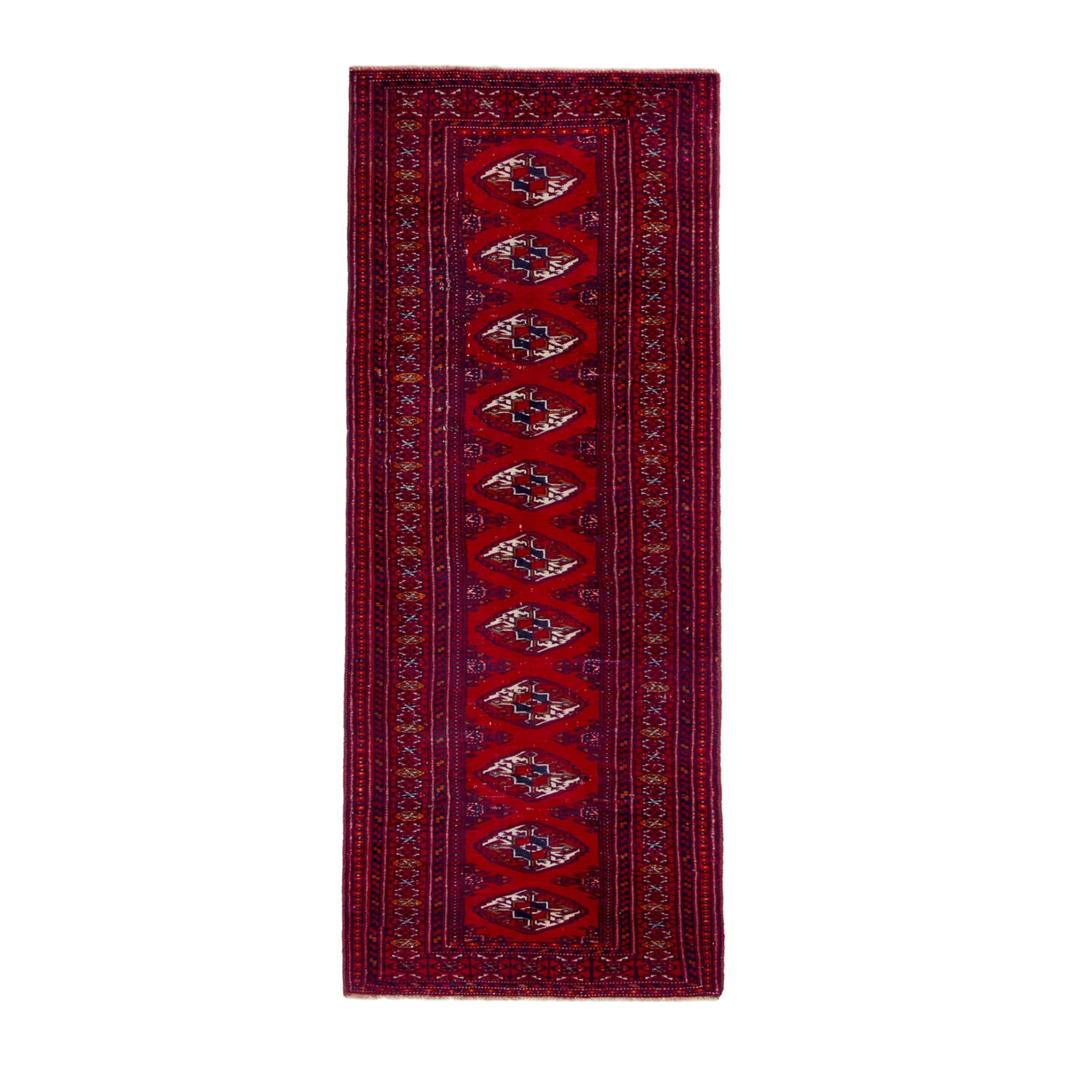 Persian Torkaman runner rug in deep red and burgundy, 2'6" x 9'4"