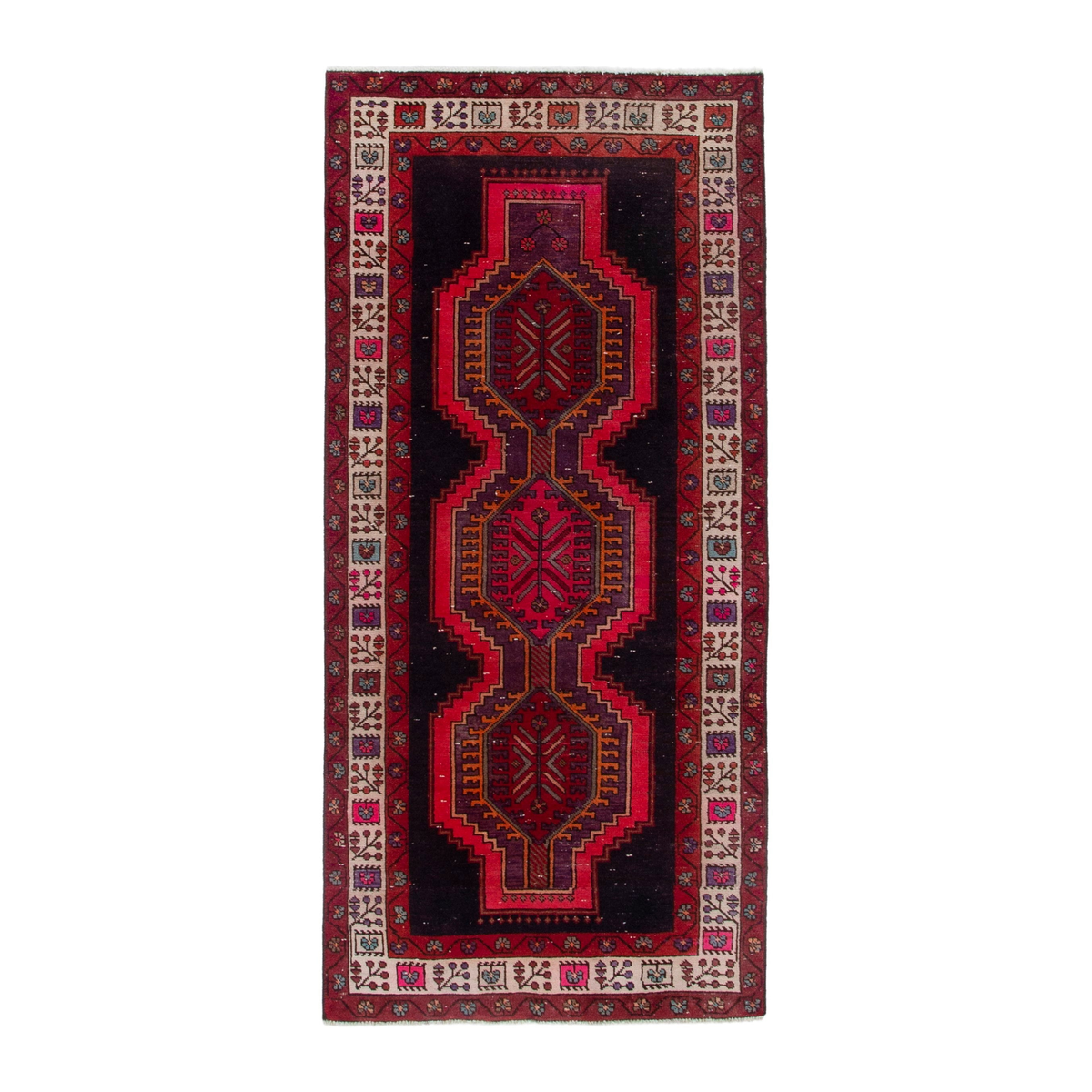 Persian Ardabil runner rug in dark blue and deep red, 3'1" x 8'3"