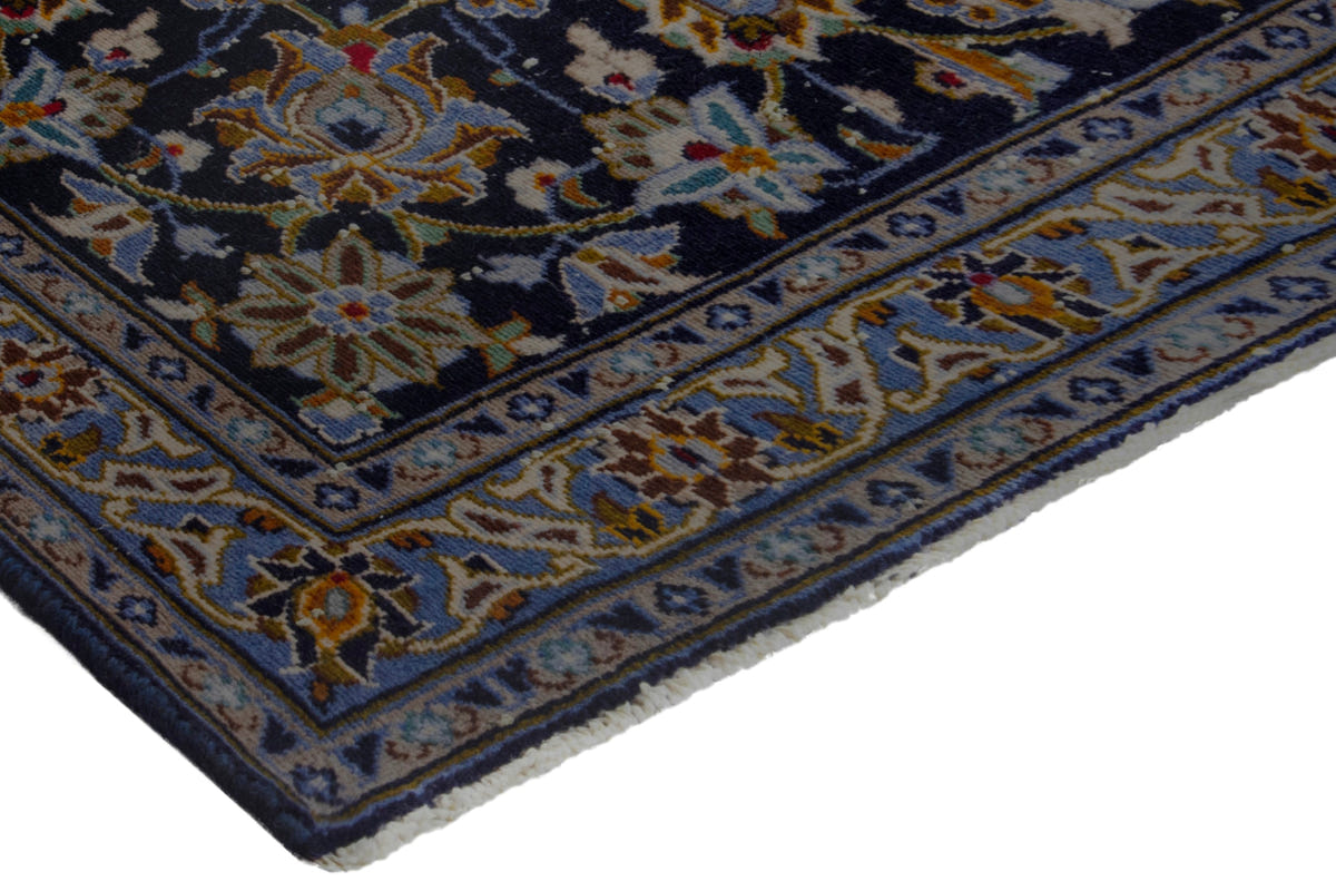 Persian Kashan oversized rug in navy and cream, view 7 of 20