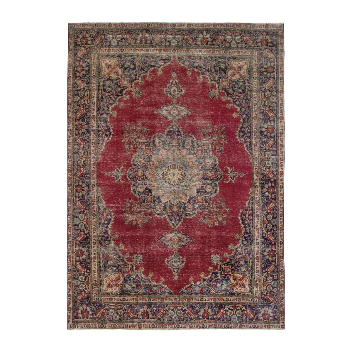 Persian Tabriz oversized rug in deep red and dark blue, 9'2" x 12'10"