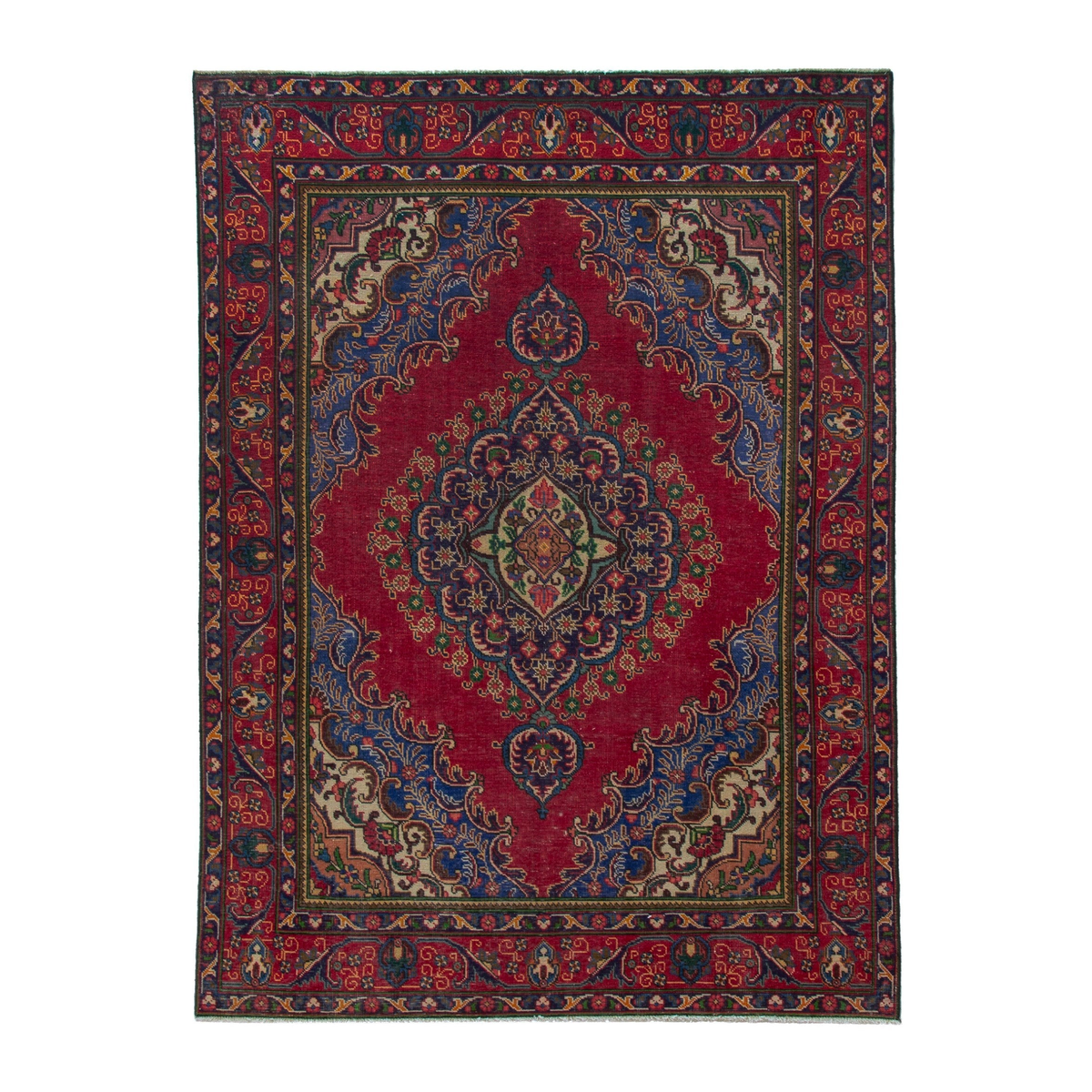Persian Tabriz area rug in deep red and burgundy, 6'6" x 9'2"