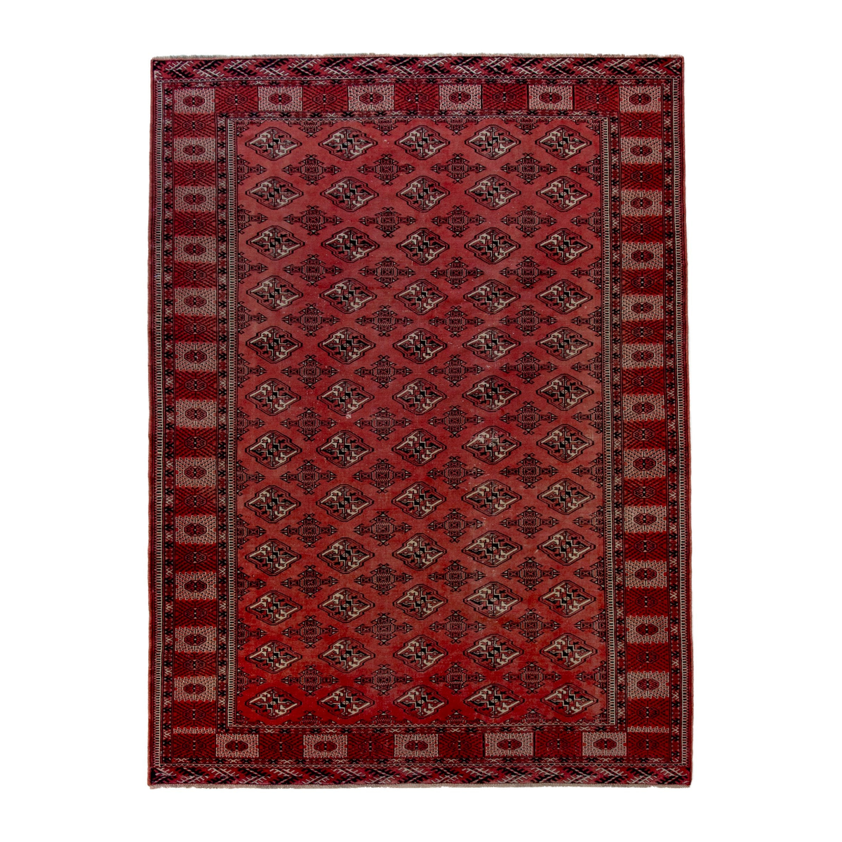 Persian Torkaman area rug in deep red and burgundy, 7'2" x 10'3"