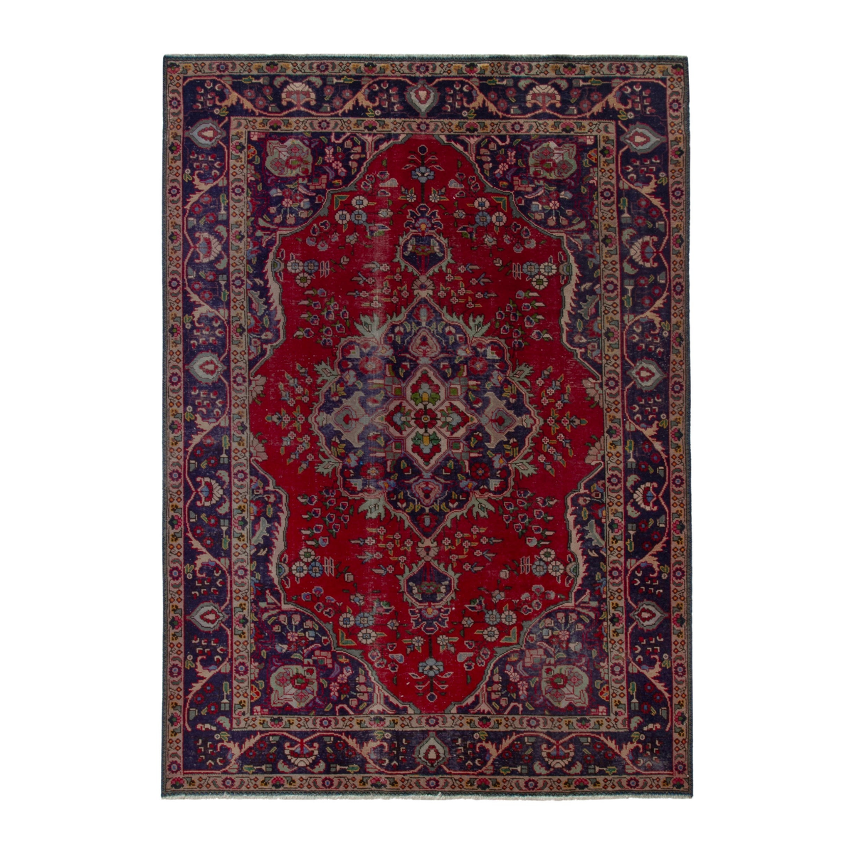 Persian Tabriz area rug in deep red and burgundy, 6'6" x 9'9"
