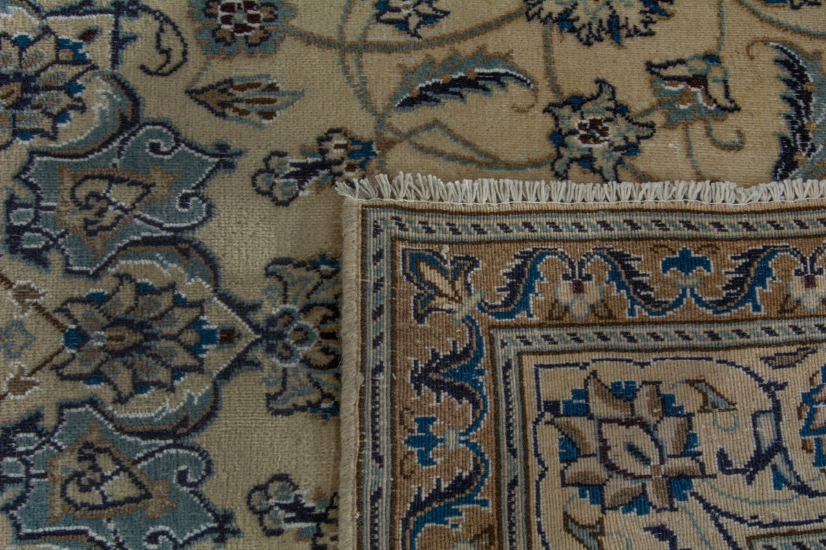 Persian Nain area rug in cream and denim, view 11 of 19
