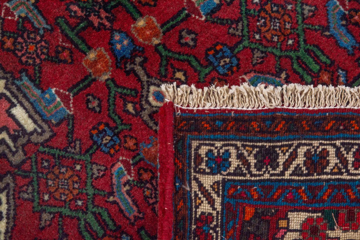 Persian Bijar accent rug in deep red and off-white, view 6 of 9