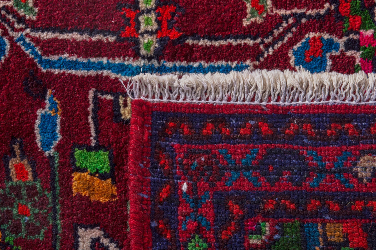 Persian Hamedan accent rug in burgundy and deep red, view 6 of 7