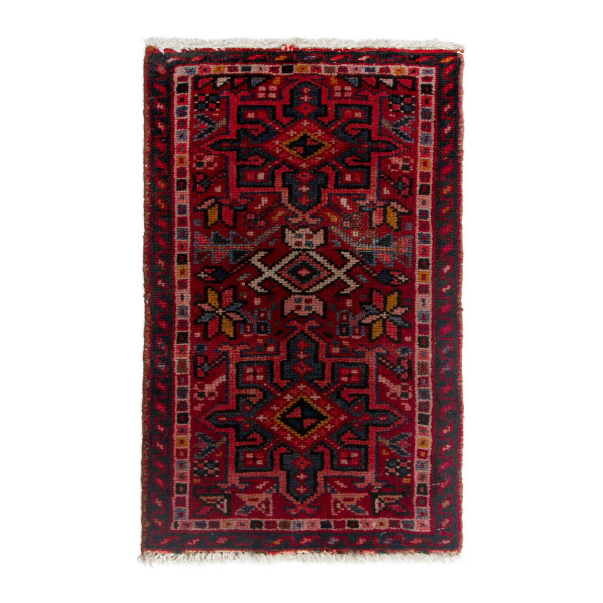 Persian Gharajeh accent rug in deep red and burgundy, 1'6" x 2'4"