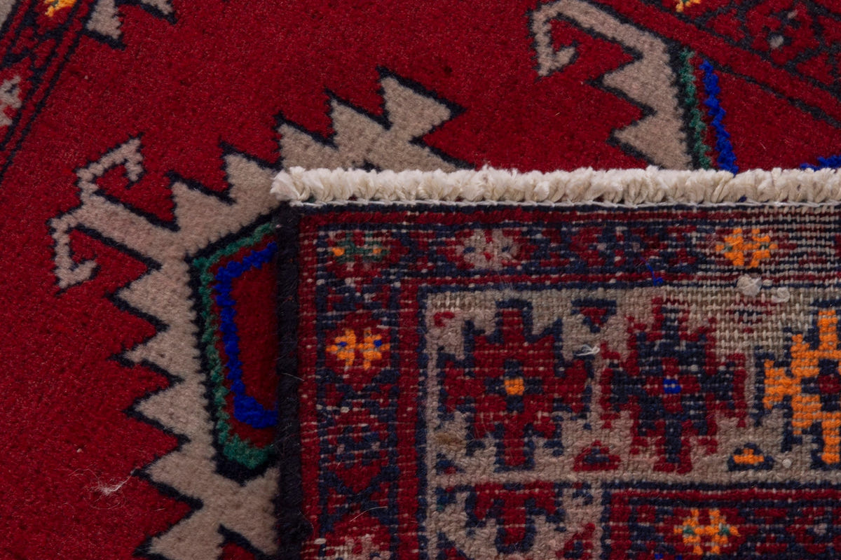 Persian Torkaman accent rug in burgundy and cream, view 6 of 7