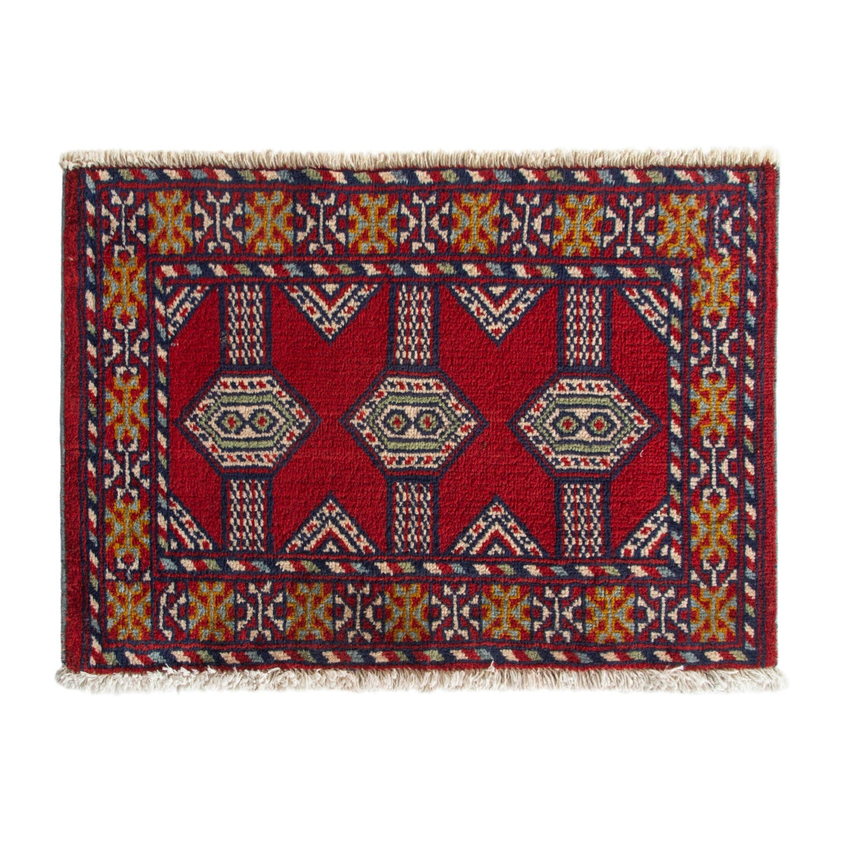 Persian Torkaman accent rug in deep red and burgundy, 3'3" x 1'10"
