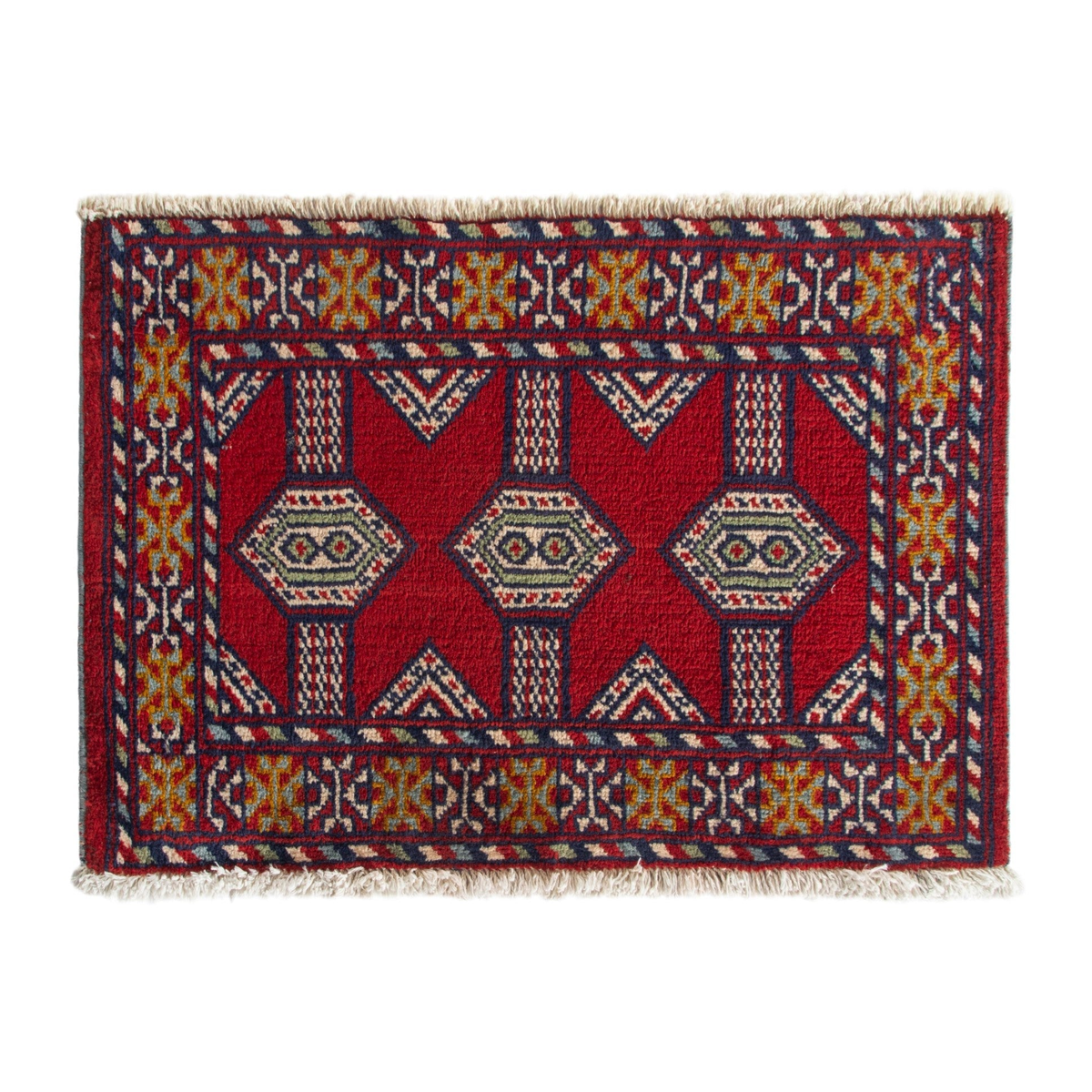 Persian Torkaman accent rug in deep red and burgundy, 3'3" x 1'10"