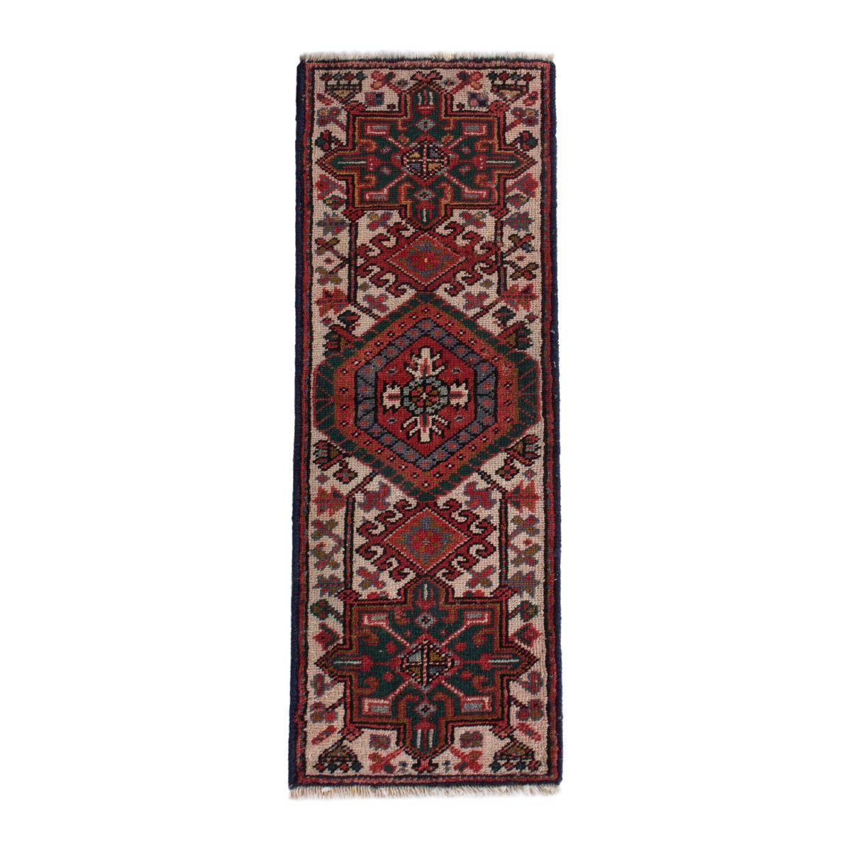 Persian Gharajeh accent rug in burgundy and cream, 1'7" x 4'6"