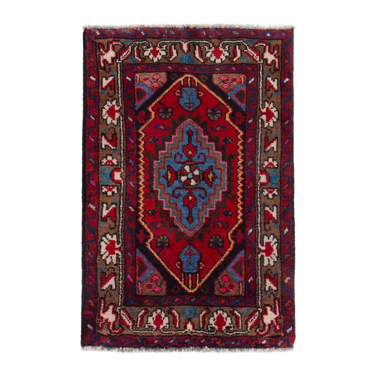 Persian Hamedan accent rug in deep red and burgundy, 2'2" x 2'9"