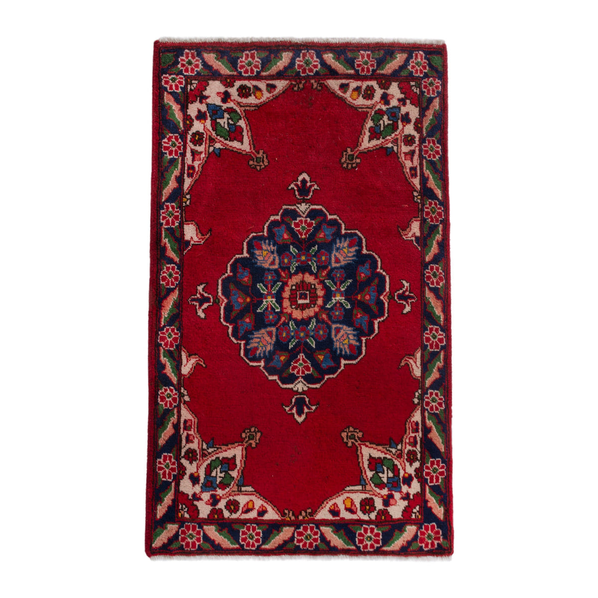 Persian Tabriz accent rug in deep red and muted pink, 2'4" x 3'7"