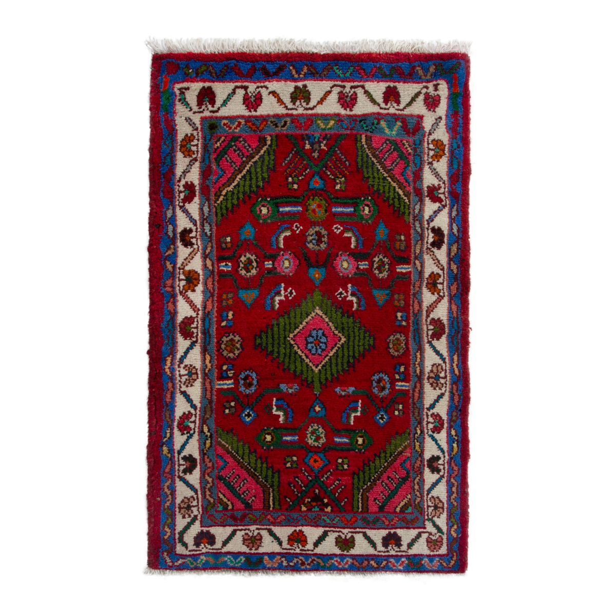 Persian Hamedan accent rug in deep red and cream, 2' x 3'3"