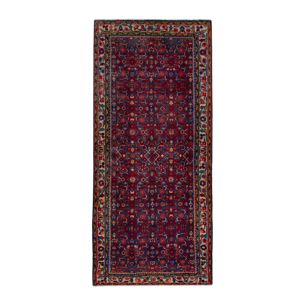 Persian Hamedan area rug in burgundy and deep red, 4'1" x 10'2"