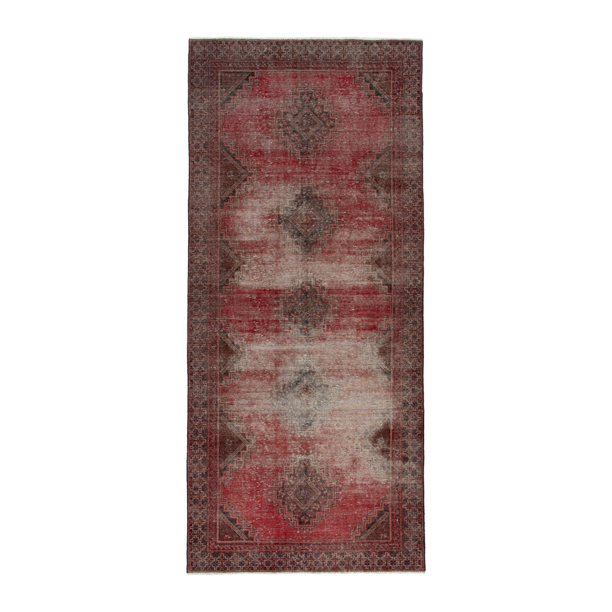 Persian Ferdos area rug in faded red and charcoal, 4'6" x 10'4"