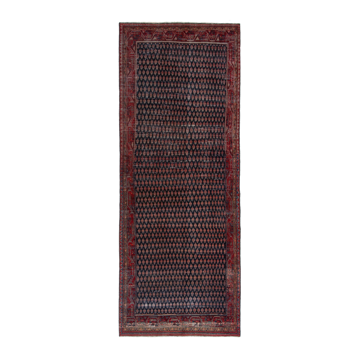 Persian Arak runner rug in navy and burgundy, 4'2" x 12'2"