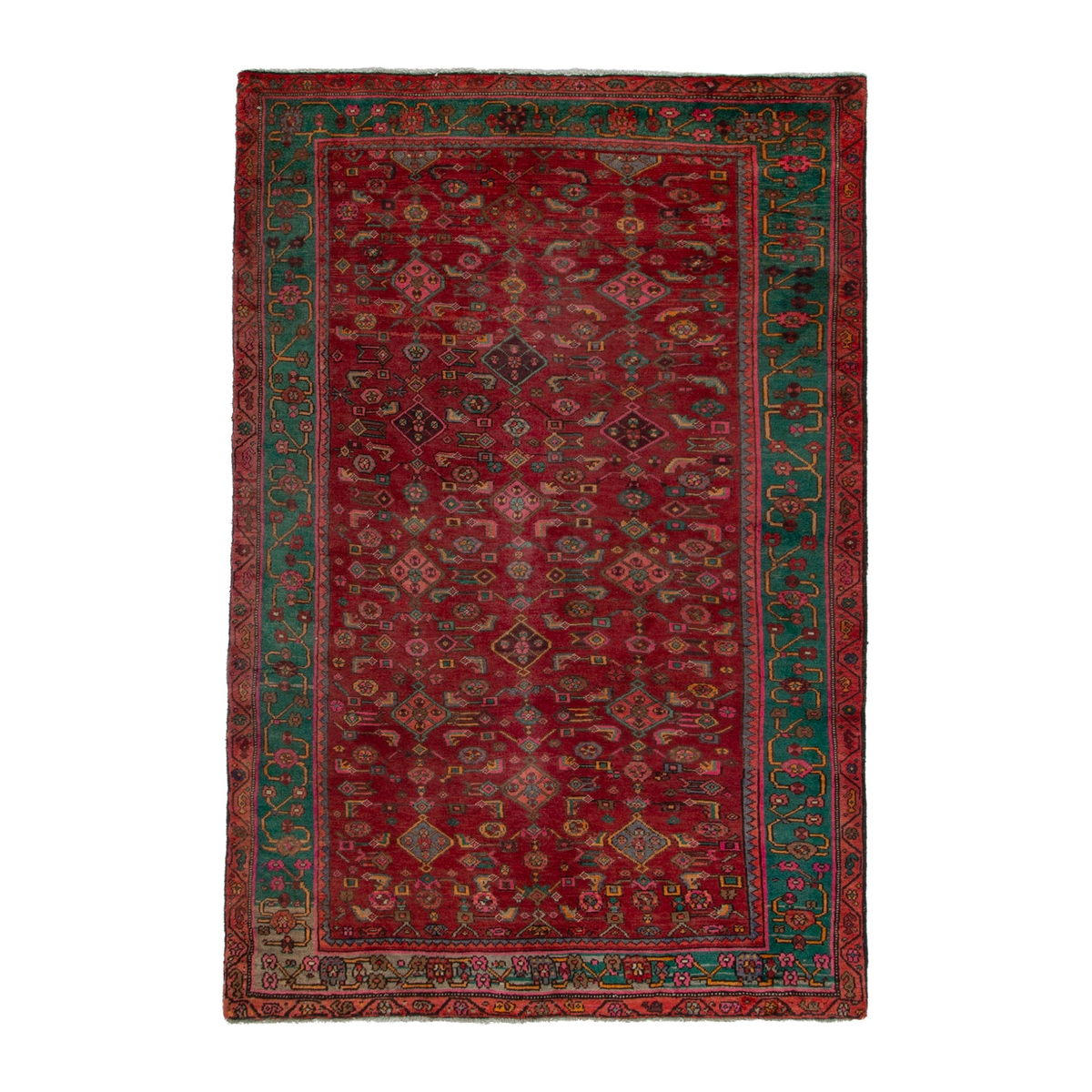 Persian Bijar area rug in deep red and teal, 4'9" x 9'7"