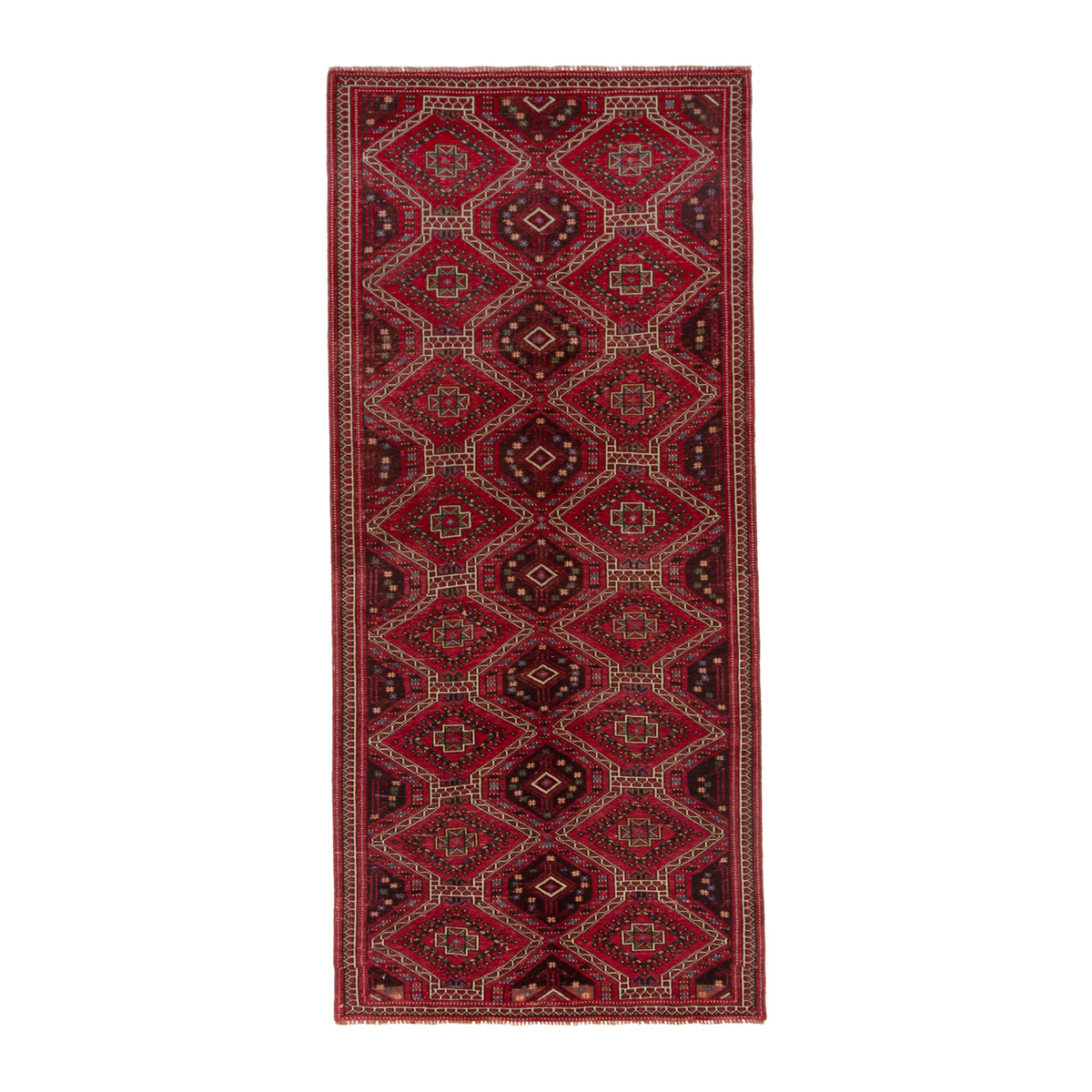 Persian Ghoochan runner rug in deep red and faded red, 3'10" x 8'7"