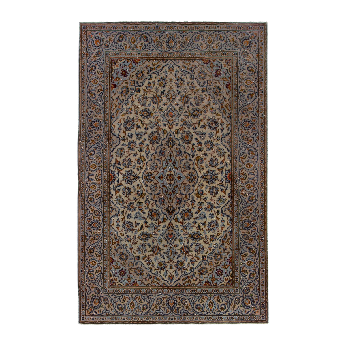 Persian Kashan area rug in cream and blue gray, 4'7" x 7'5"