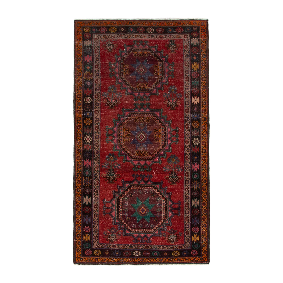 Persian Ghoochan area rug in faded red and black, 4'5" x 8'1"
