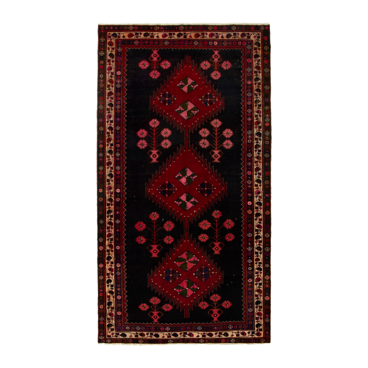Persian Saveh area rug in dark blue and deep red, 5'3" x 9'3"