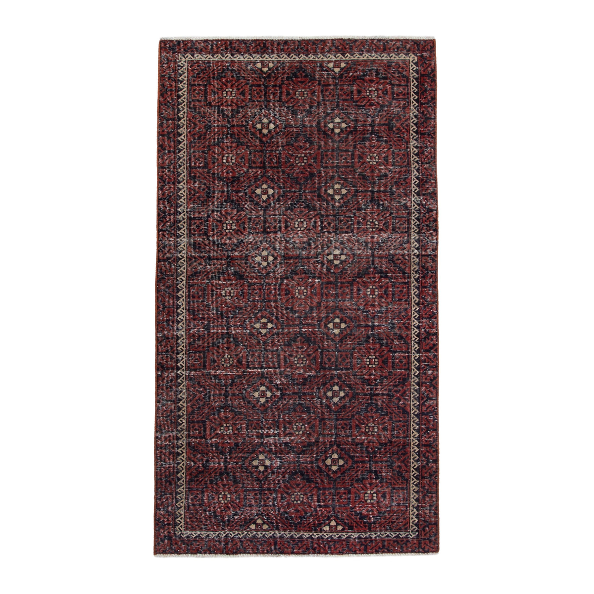 Persian Baluch runner rug in burgundy and cream, 3'11" x 8'8"
