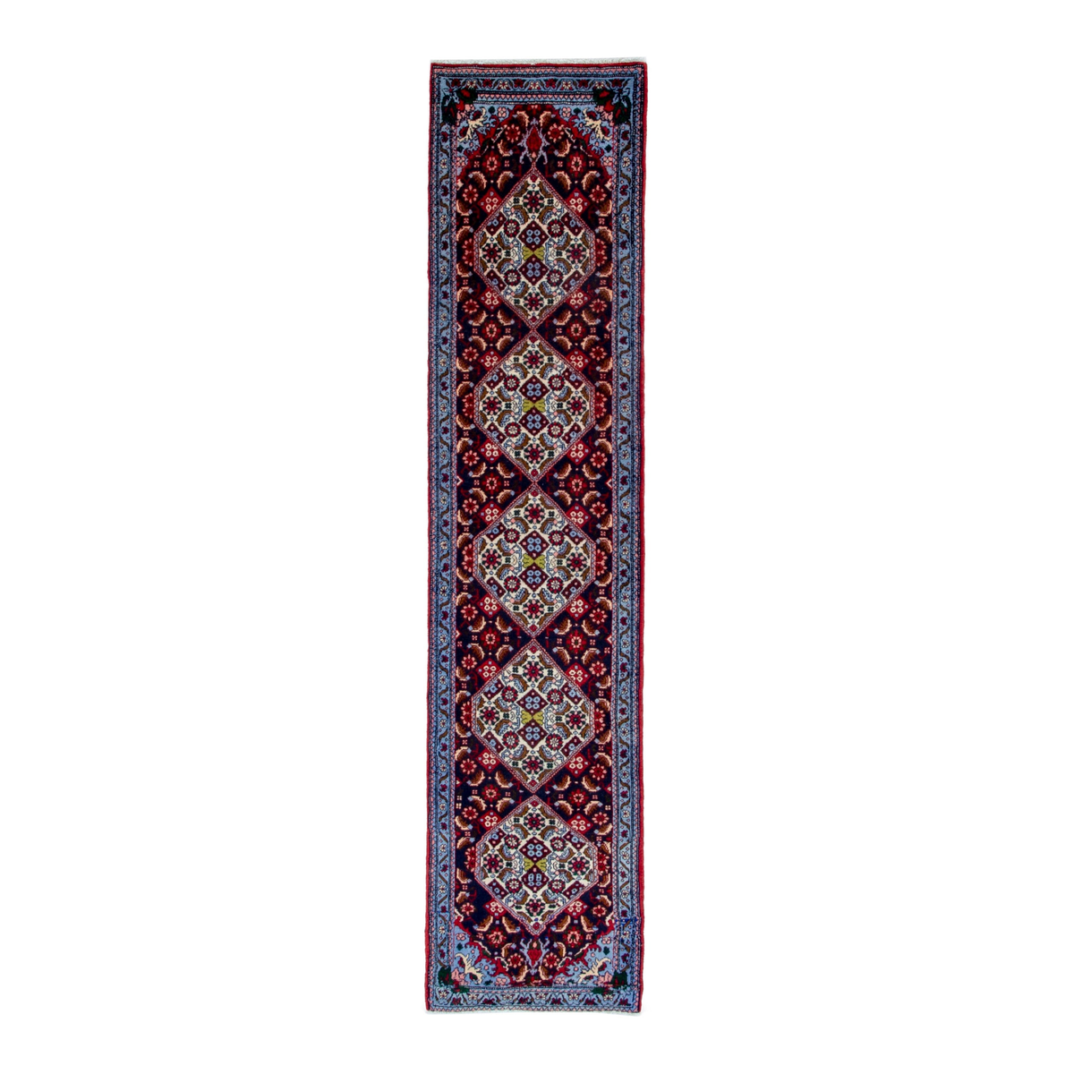 Persian Sanandaj runner rug in burgundy and cream, 2'2" x 9'1"