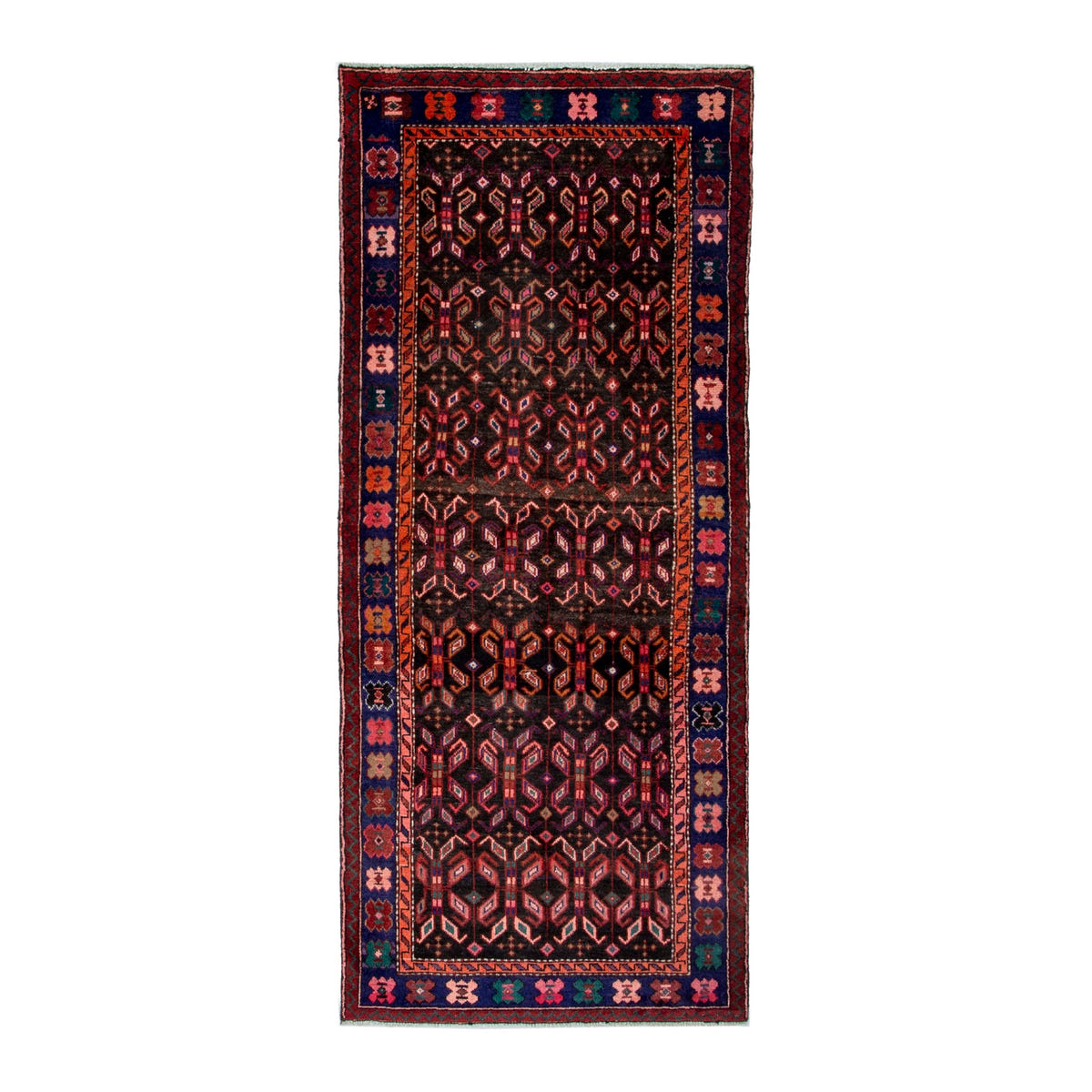 Persian Hamedan runner rug in burgundy and navy, 3'7" x 8'4"