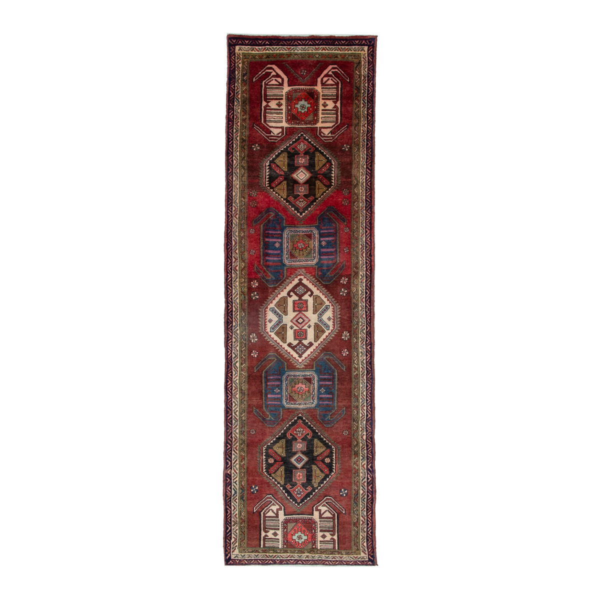 Persian Ardabil runner rug in burgundy and deep red, 3'6" x 11'10"