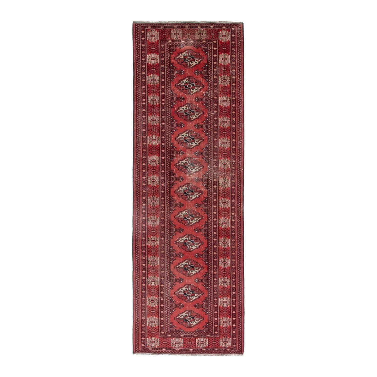 Persian Torkaman runner rug in deep red and cream, 3'2" x 9'5"
