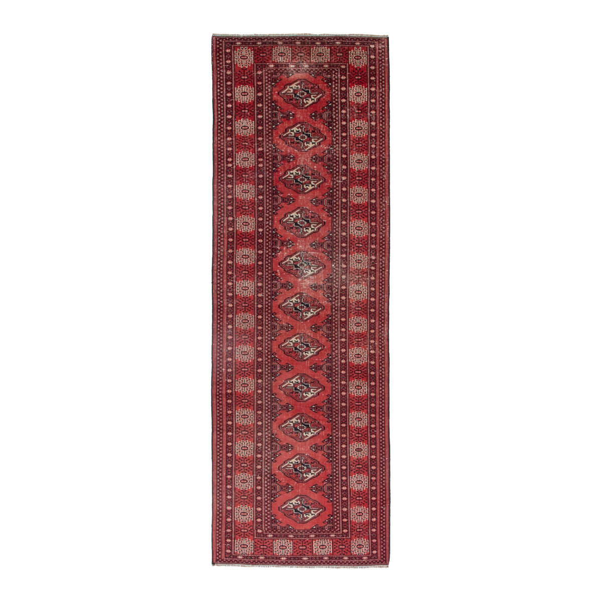Persian Torkaman runner rug in deep red and cream, 3'2" x 9'5"