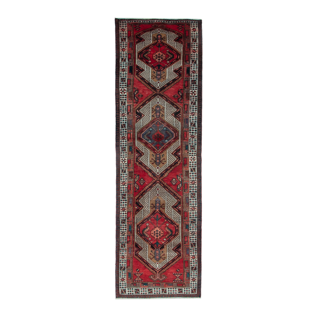 Persian Ardabil runner rug in deep red and cream, 3'5" x 11'