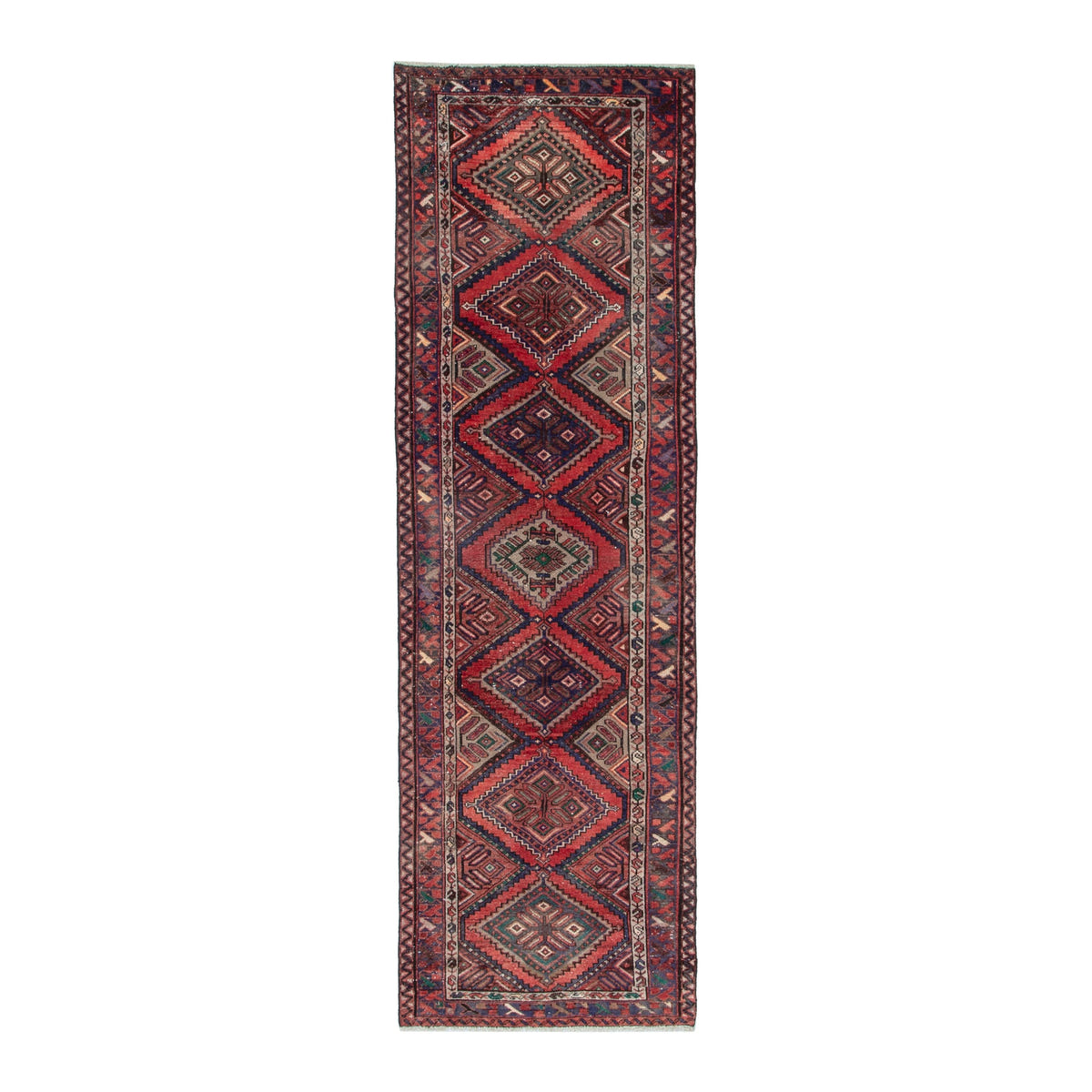 Persian Hamedan runner rug in cream and rust, 3'5" x 9'9"